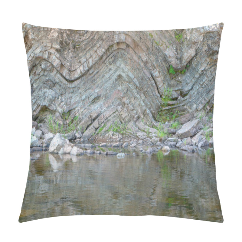 Personality  A Geological Fold In Sedimentary Rock. The Fold Is In A Cliff Above A River. Many Layers Of Sedimentary Rock Visible. Plants Grow From The Rock. Pillow Covers