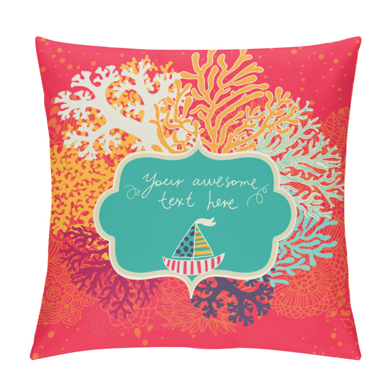 Personality  Concept Marine Card Made Of Corals With Sailboat Pillow Covers