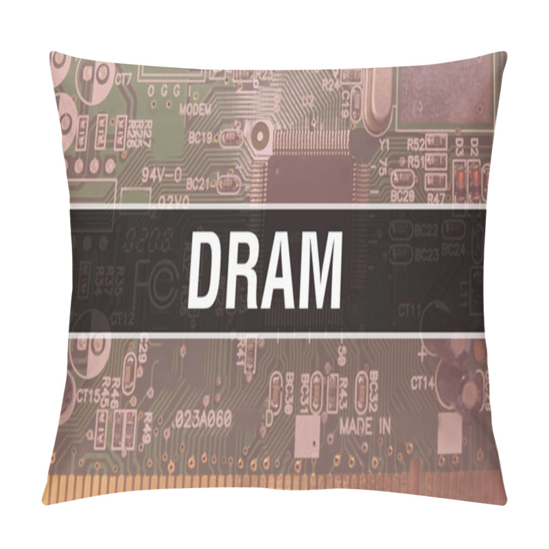 Personality  DRAM Text Written On Circuit Board Electronic Abstract Technology Background Of Software Developer And Computer Script. DRAM Concept Of Integrated Circuits. DRAM Integrated Circuit And Resistor Pillow Covers