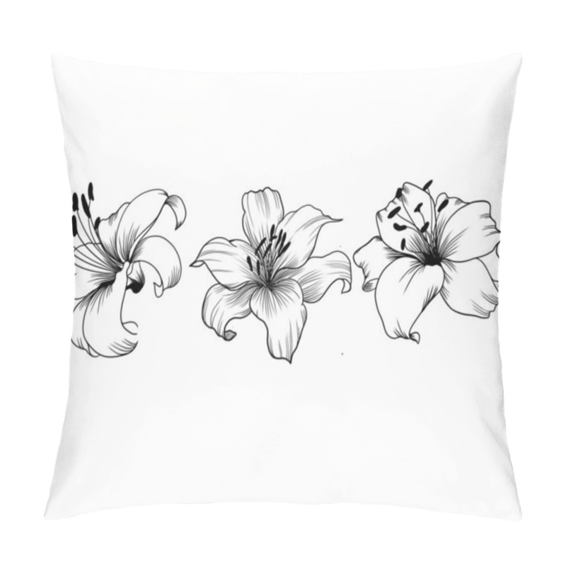 Personality  Set Of Detailed Sketches Of Lily Flower. Botany Tattoo.lily Isolated On Background. Design Greeting Card Pillow Covers