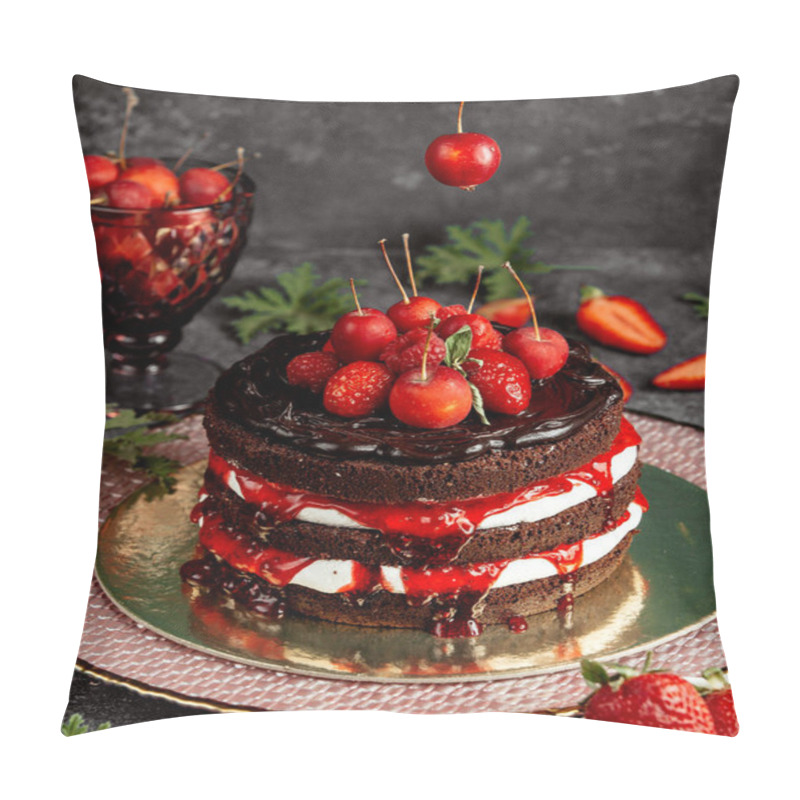 Personality  Naked Chocolate Cake Decorated With Strawberries Raspberry Small Apples And Syrup Pillow Covers