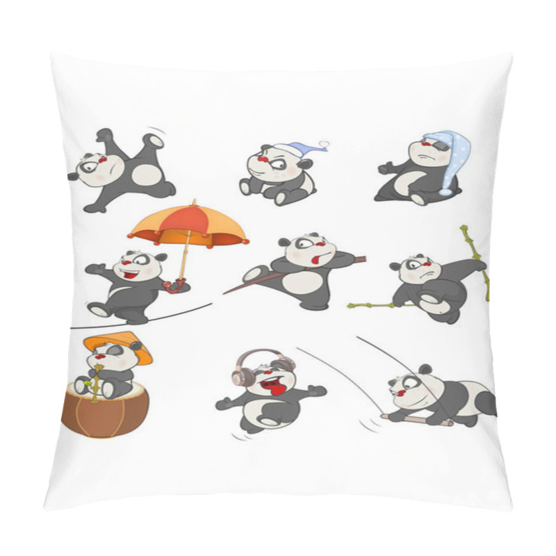 Personality  Set Of Cartoon Illustration. A Cute Panda Bears For You Design Pillow Covers