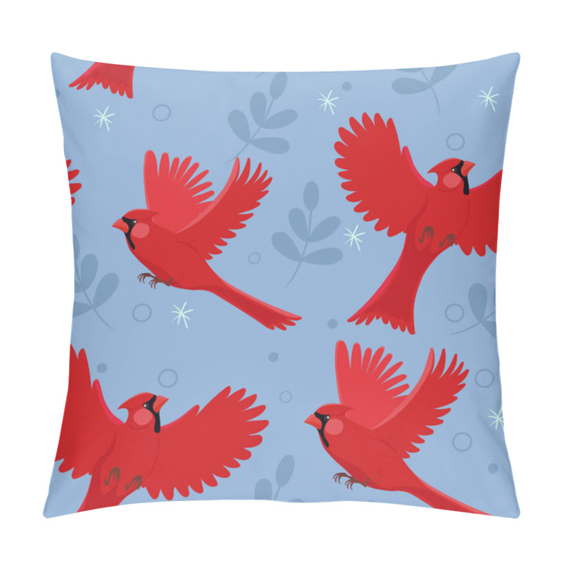 Personality  Seamless Pattern With Red Cardinal Bird And Little Leaves. Vector Illustration. Pillow Covers