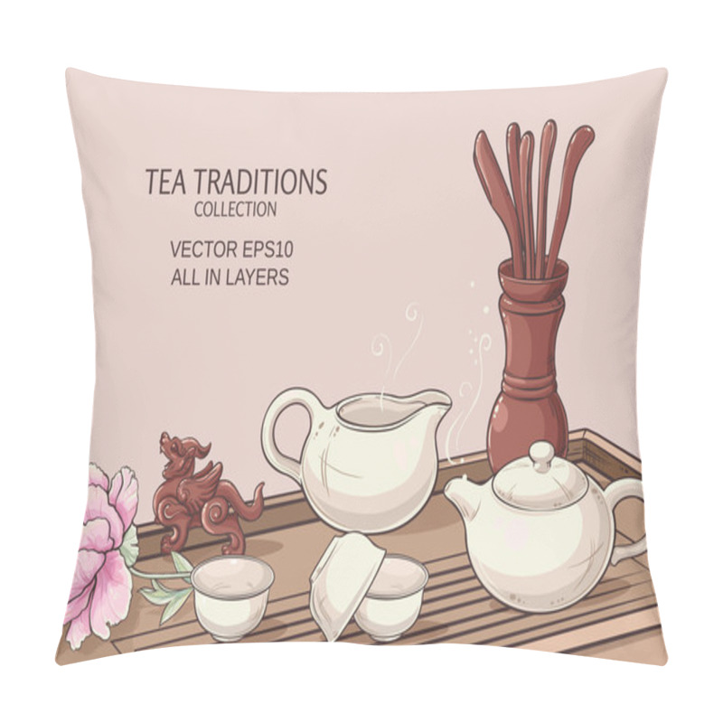 Personality  Tea Ceremony Illustration Pillow Covers