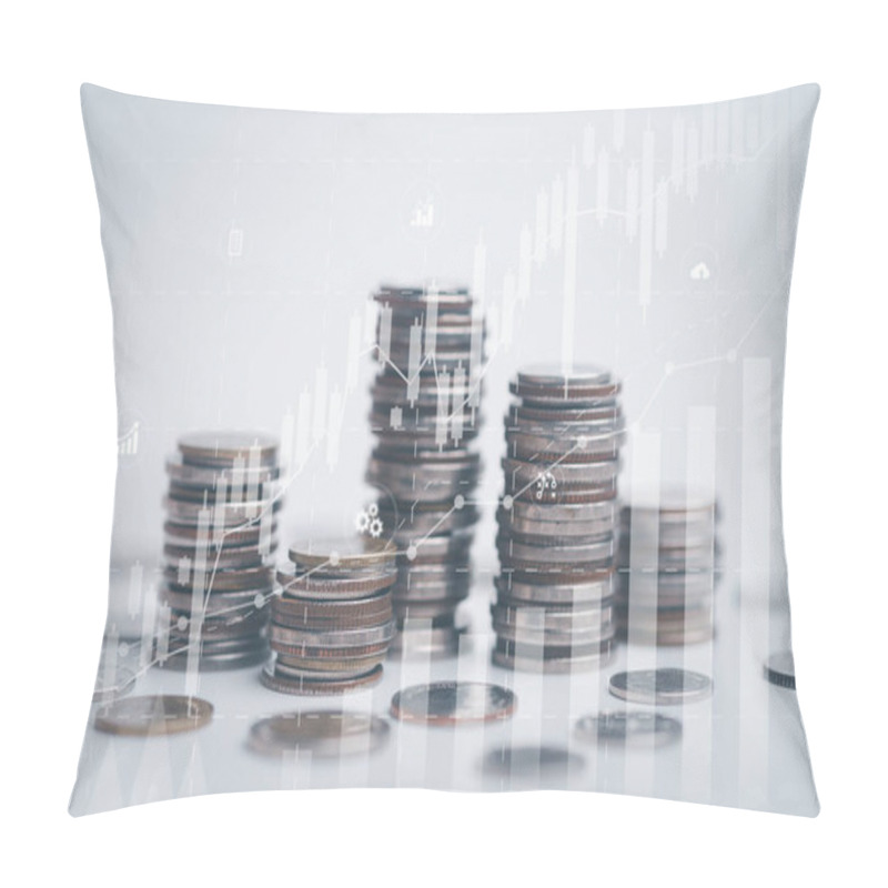 Personality  Double Exposure Of Coins And City Background For Finance And Banking Concept,Financial, Investment,saving, Business Concept. Pillow Covers