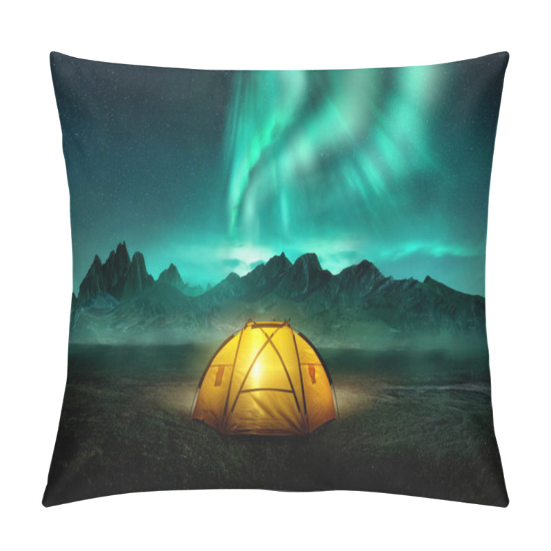 Personality  Camping Under Dancing Green Aurora Northern Lights Pillow Covers