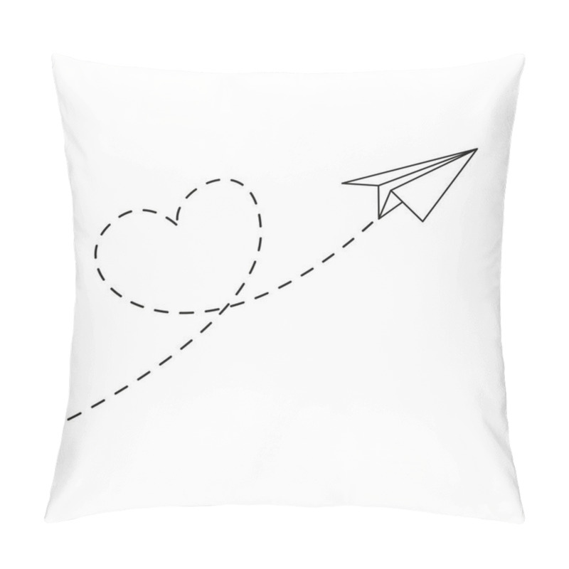 Personality  Paper Airplane With Line Dotted Route In Heart Shape. Sending Message Linear Fold Plane. Vector Isolated On White. Pillow Covers