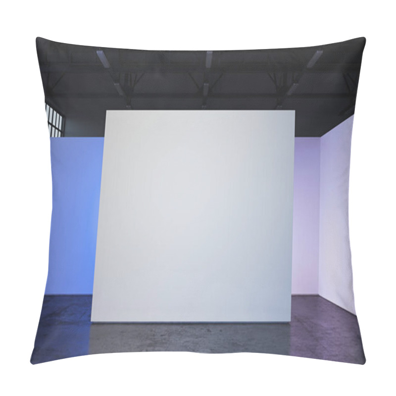 Personality  Canvas Blank Placard On White Illuminated Wall In Showroom, 3d Rendering. Pillow Covers