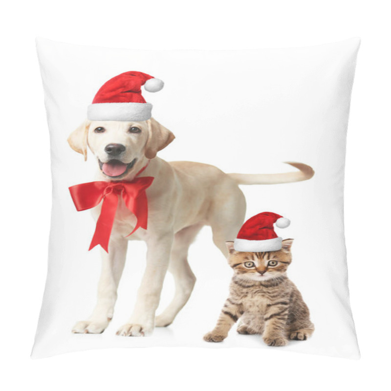 Personality  Puppy And Kitten In Santa Hats  Pillow Covers