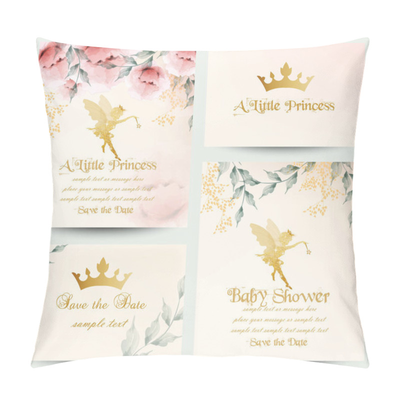 Personality  Happy Birthday Little Princess Cards Set Vector. Delicate Floral Bouquets Pillow Covers