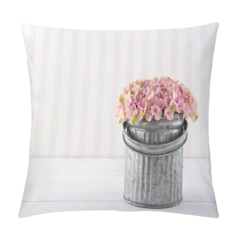 Personality  Hydrangea Flowers In A Metal Bucket Pillow Covers