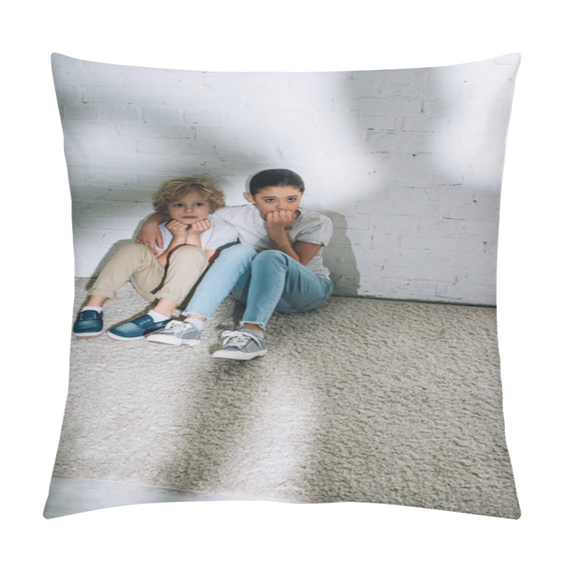 Personality  Big Silhouette And Scared Children Sitting On Carpet Pillow Covers