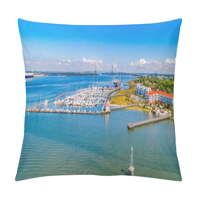 Personality  Charleston Harbor Aerial In Charleston, South Carolina, USA. Pillow Covers