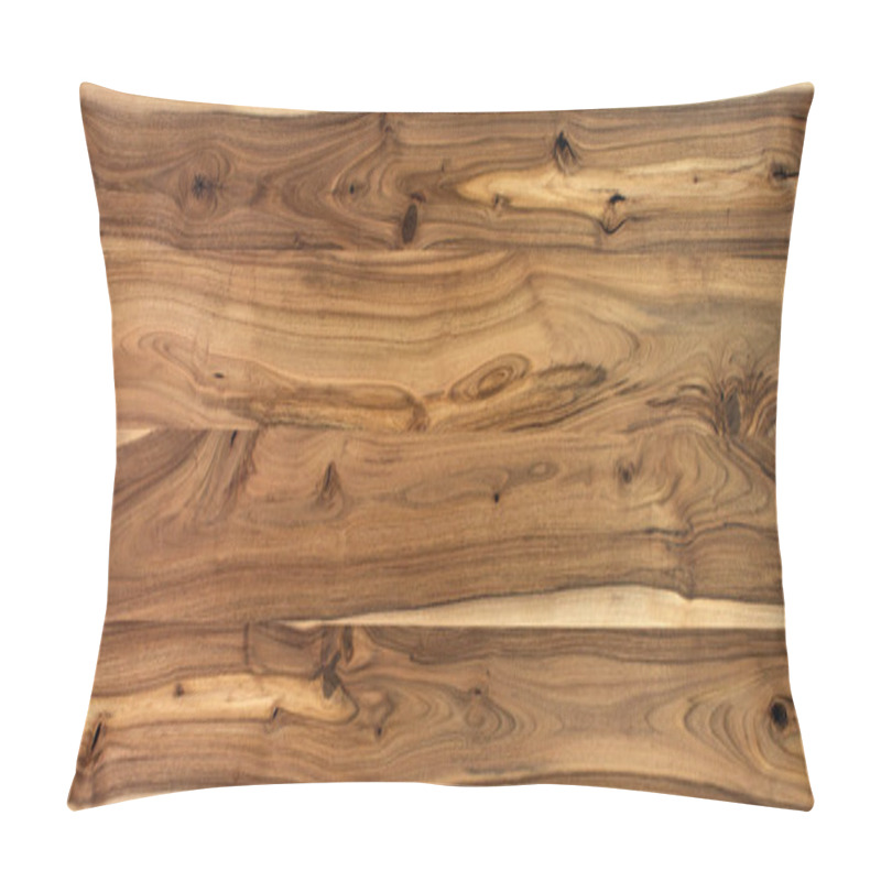 Personality  Table Wooden Surface From Natural Walnut. Rich Wood Grain Texture Background With Knots And Strong Lines. Copy Space Pillow Covers