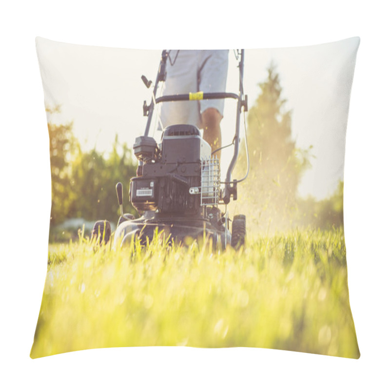 Personality  Young Man Mowing The Grass Pillow Covers