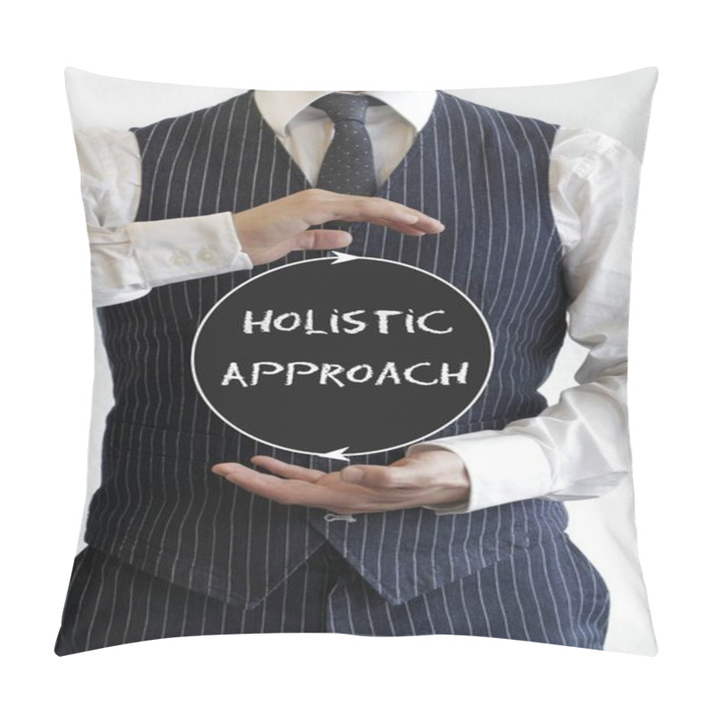 Personality  Man With A Holistic Approach Text On A Black Circle In The Middle Of His Hands Pillow Covers