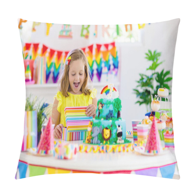 Personality  Child Birthday Party. Kids Blow Candle On Cake. Pillow Covers