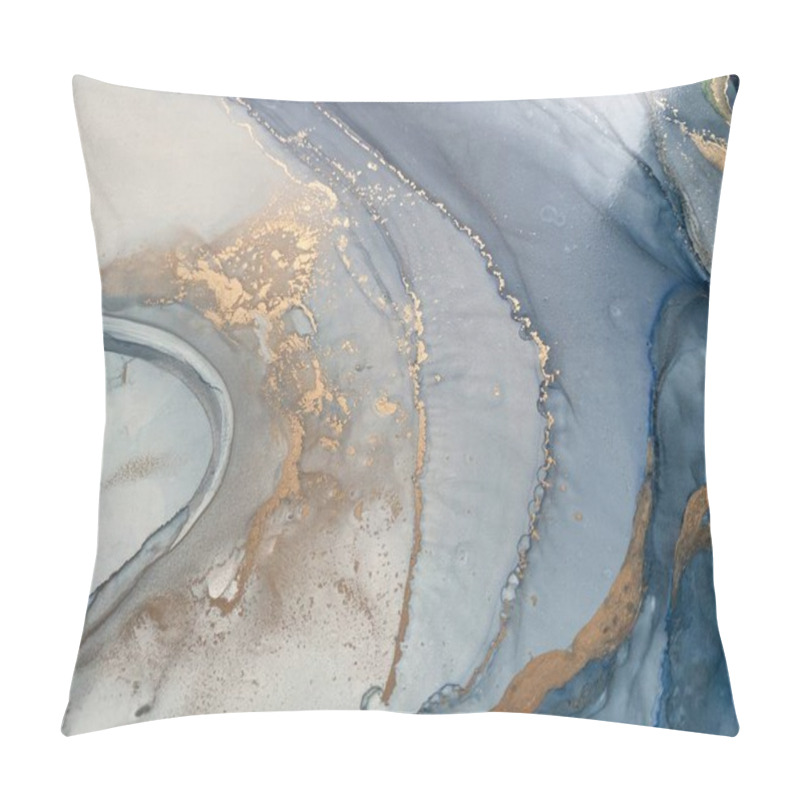 Personality  Abstract Blue Background With Beautiful Smudges And Stains Made With Alcohol Ink And Gold Pigment. Blue Colored Fragment With Texture Resembles Watercolor Or Aquarelle Painting. Pillow Covers