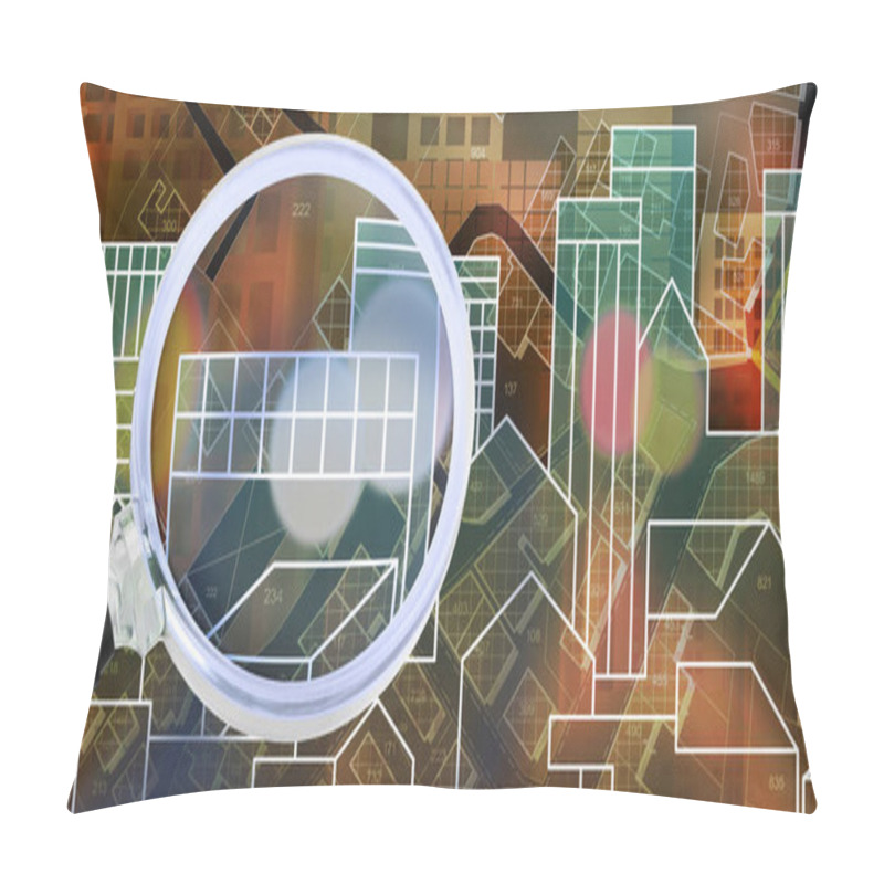 Personality  SEARCHING A NEW HOME - Concept With Imaginary Cadastral Map And Magnifying Glass   Pillow Covers