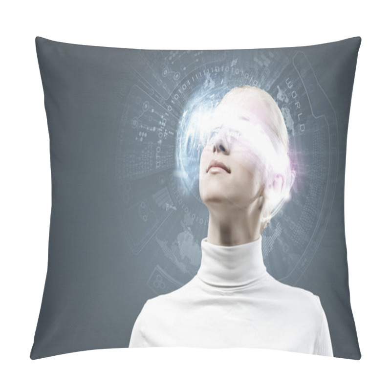 Personality  Woman With Hologram Round Head Pillow Covers