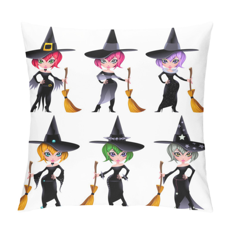 Personality  Set Of Funny Witches. Pillow Covers