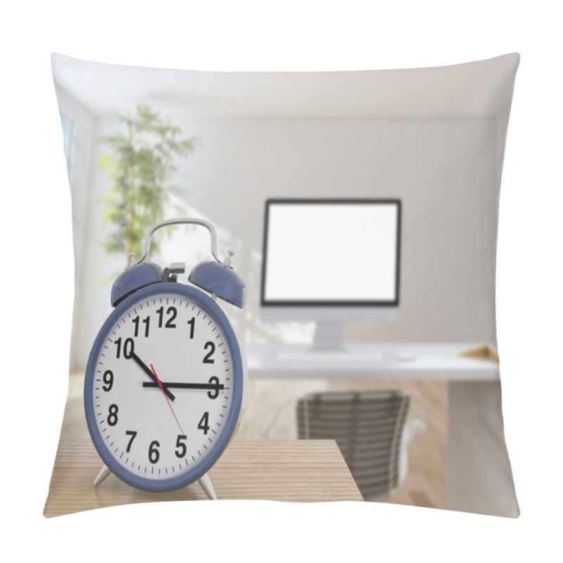 Personality  Illustration 3D Analog Alarm Clock On Side Table In Large Luxury Modern Bright, Time Of Day, Interiors Room  Rendering Computer Generated Image Not Photos And Not Private Property Pillow Covers