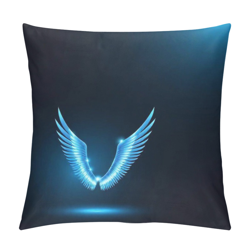 Personality  Blue Glowing Realistic Angel Wings On Black Background Pillow Covers