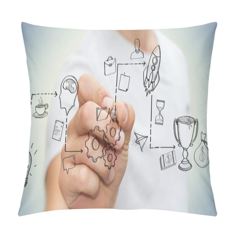 Personality  Businessman Drawing Manuscript Project Presentation With A Pen Pillow Covers