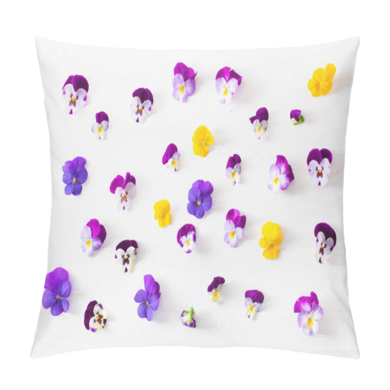 Personality  Beautiful Pansy Summer Flowers Flatlay On White Pillow Covers