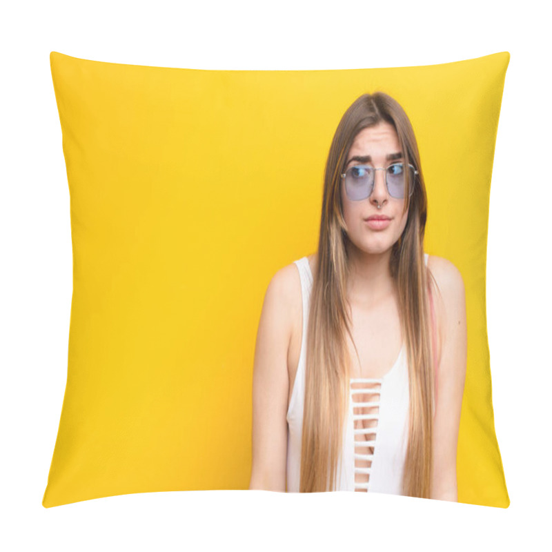 Personality  Young Pretty Woman Looking Worried, Stressed, Anxious And Scared, Panicking And Clenching Teeth Pillow Covers