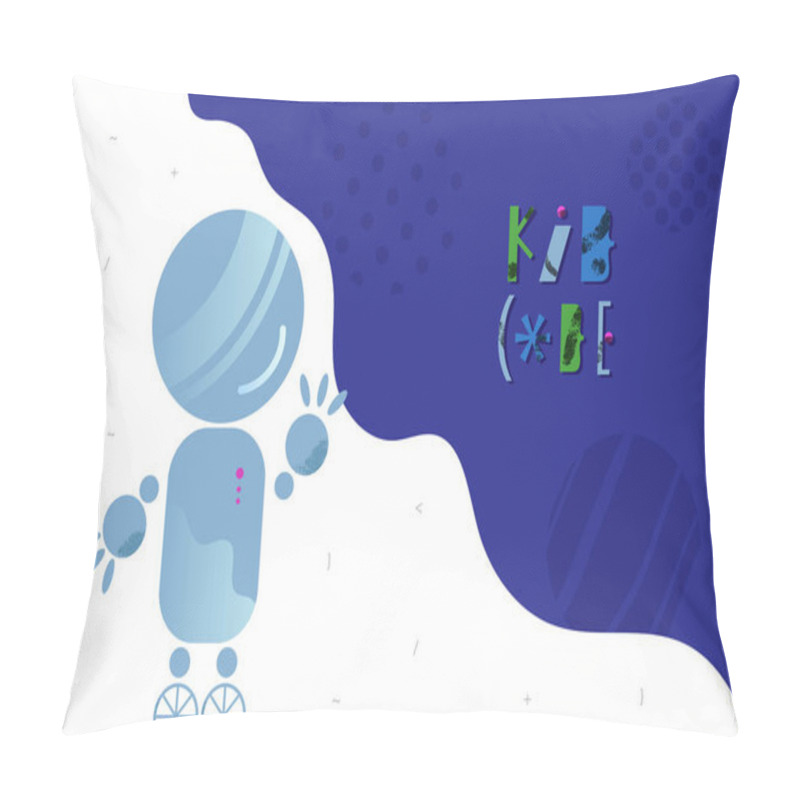 Personality  Abstract Background With Charming Robot And Lettering For Children Coding Design Concept In Flat Style Pillow Covers