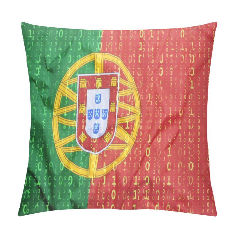 Personality  Binary Code With Portugal Flag, Data Protection Concept Pillow Covers