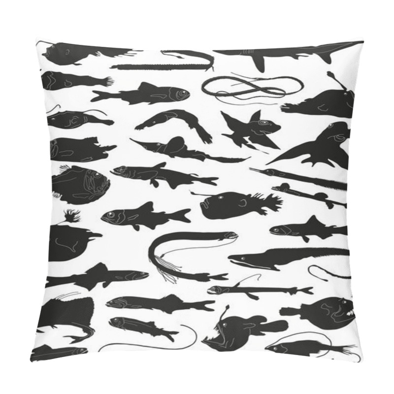 Personality  Collection Of Silhouettes Of Deep-water Fishes Pillow Covers