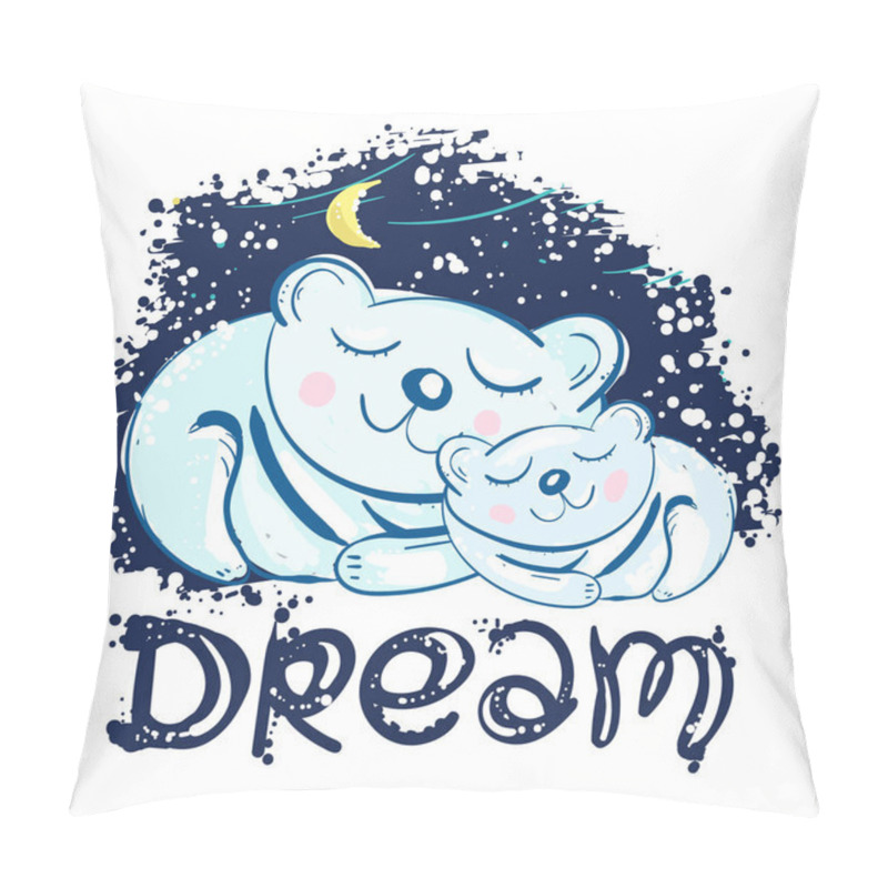 Personality  Polar Bears Sleep Under Star Sky. Dream Kids. Mother And Son Pillow Covers