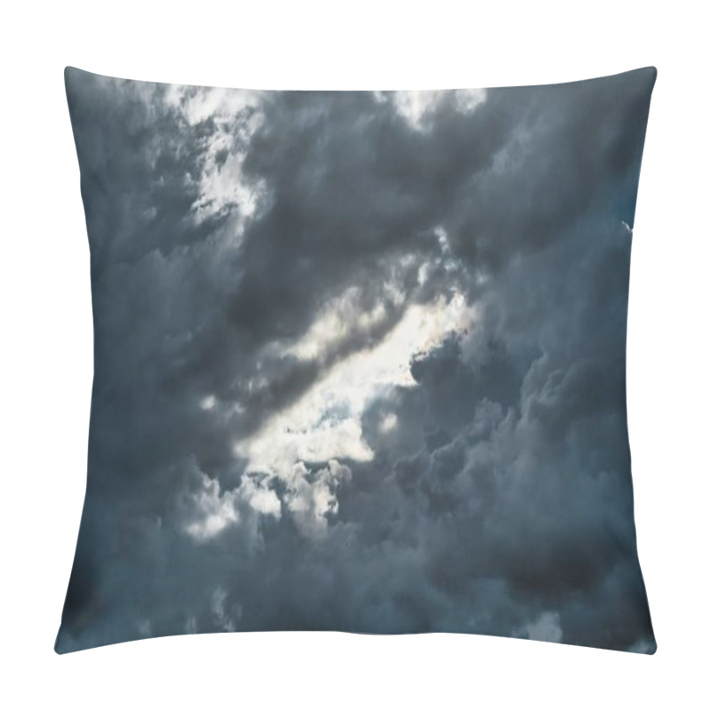 Personality  Menthon Saint Bernard, France - September 22 2020 : A Thick Gray Blue Cloud Formation And The Sun Behind Trying To Get Through Pillow Covers