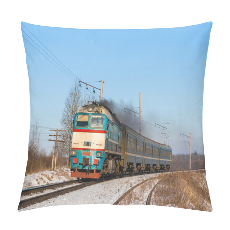 Personality  Diesel Local Train In Ukraine. Pillow Covers