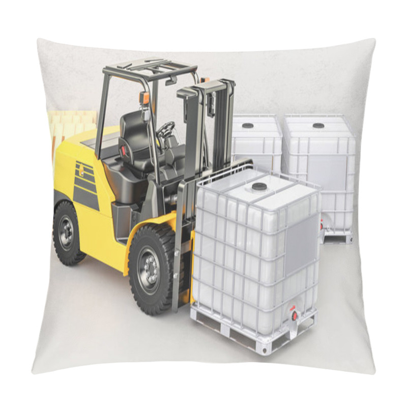 Personality  Forklift Truck With White Intermediate Bulk Container, 3D Render Pillow Covers