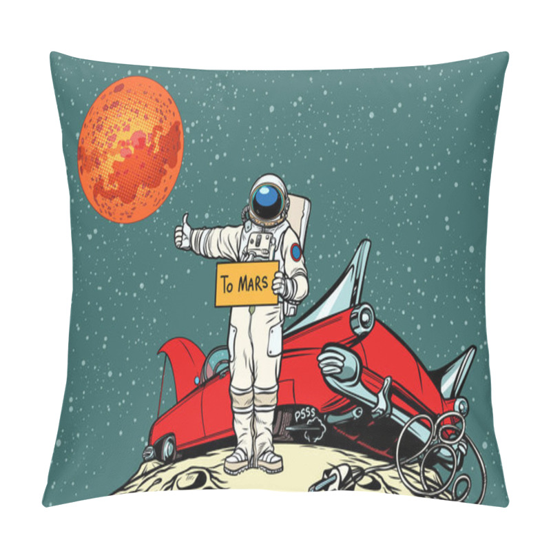 Personality  The Road To Mars. Car Broke Down In Space, Astronaut Hitchhiker Pillow Covers