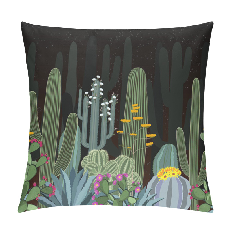 Personality  Seamless Pattern With Cactus. Wild Cactus Forest At Night Pillow Covers