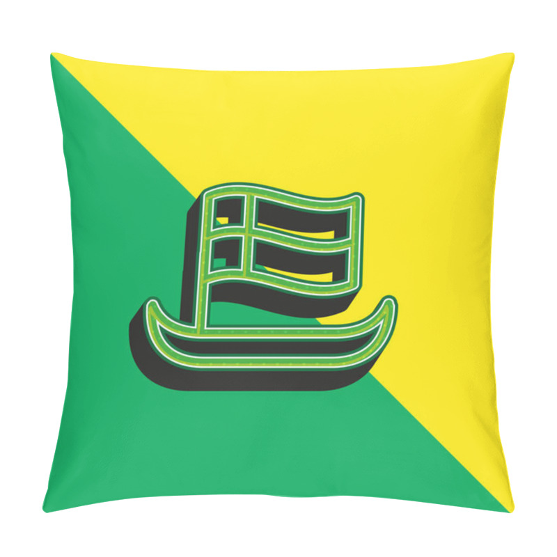 Personality  Boat With Flag Outline Green And Yellow Modern 3d Vector Icon Logo Pillow Covers