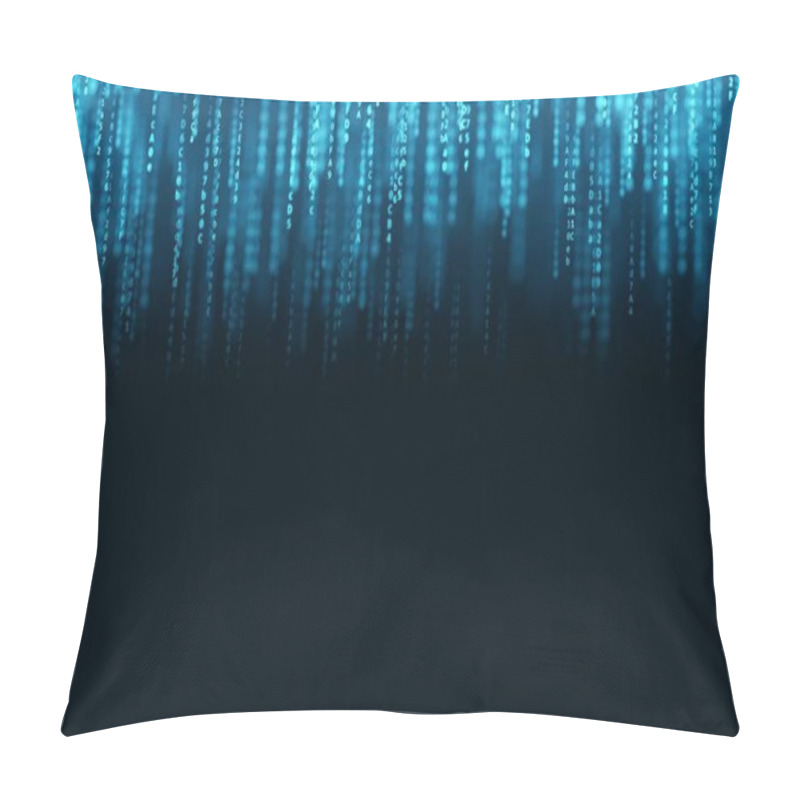 Personality  Blue Computer Code Strings, Black Space For Inscription. 3D Rendering Pillow Covers