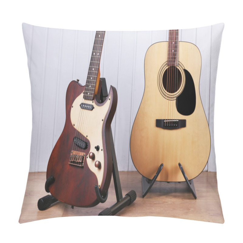 Personality  Guitars On White Wooden Pillow Covers