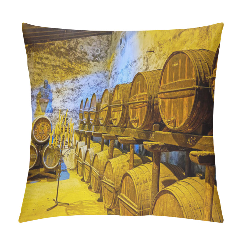 Personality  In Los Apostoles Bodega Of Tio Pepe Winery, Jerez, Spain Pillow Covers