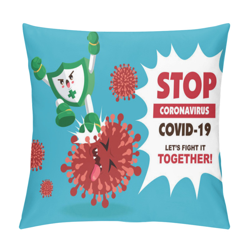 Personality  Vector Cartoon Hero Character Fighting With Virus. COVID-19 Novel Coronavirus Illustation. Pillow Covers