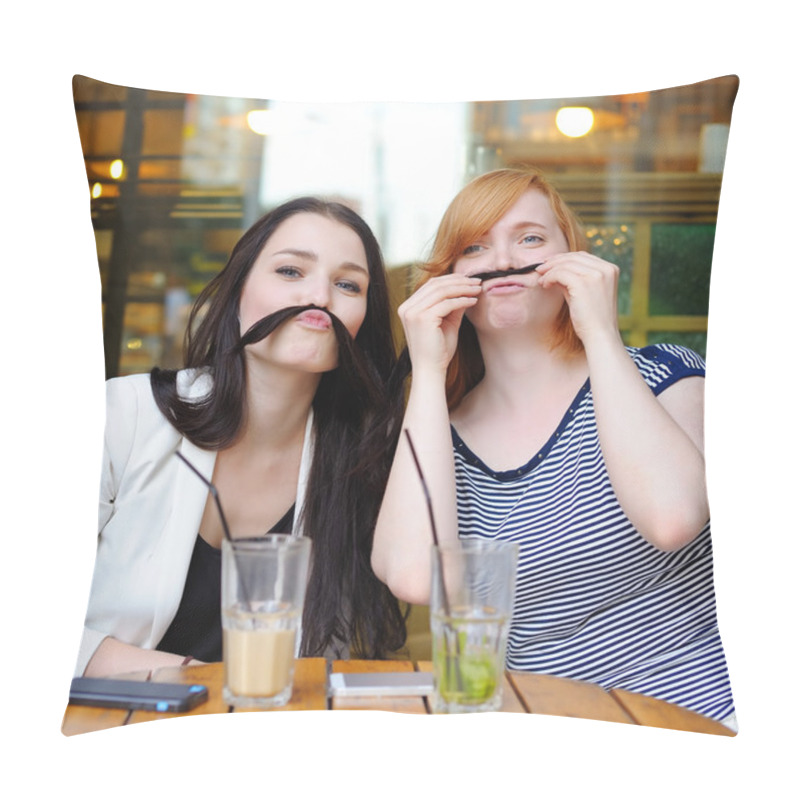 Personality  Two Young Woman Having Fun Pillow Covers