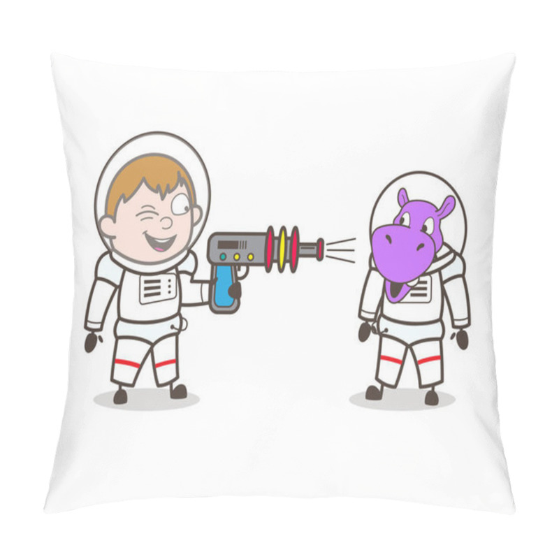 Personality  Cartoon Astronaut Shooting With Toy Gun Vector Illustration Pillow Covers