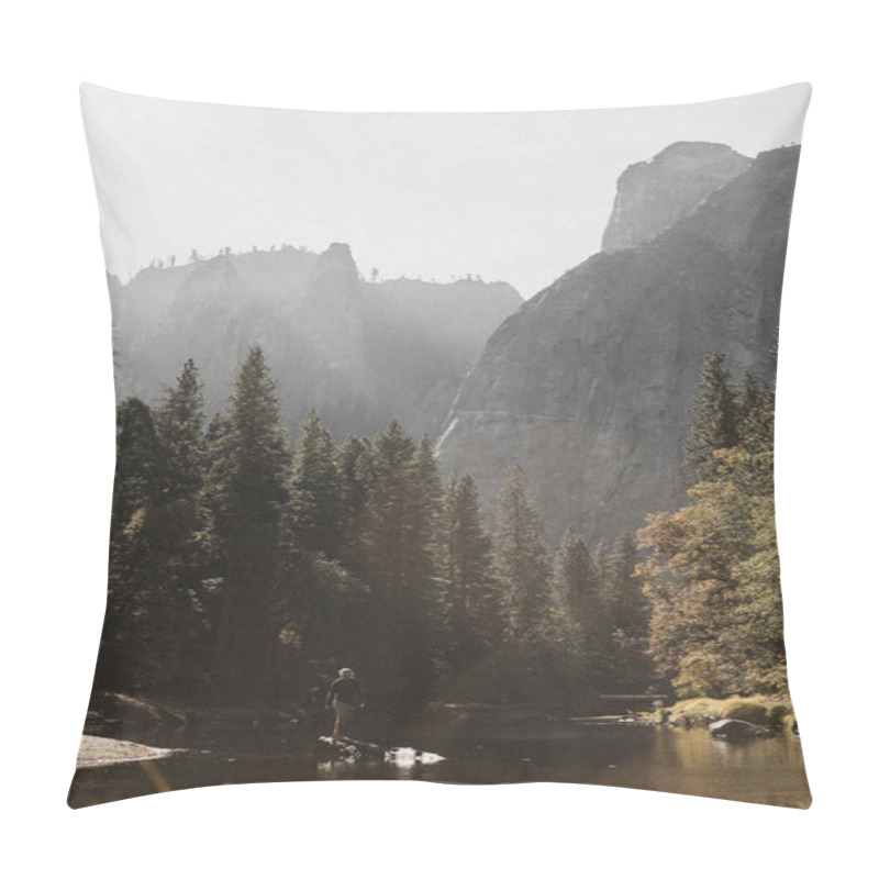 Personality  Man Enjoying A Lake In Yosemite National Park, California, USA Pillow Covers