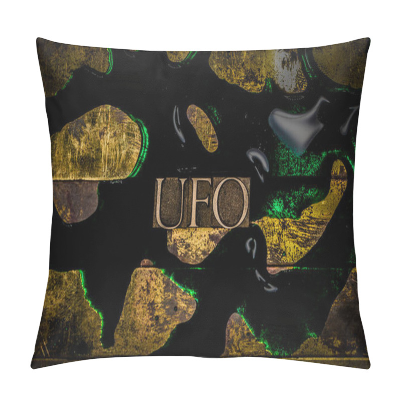 Personality  UFO Text Over Green Fluid On Textured Grunge Copper Background Pillow Covers