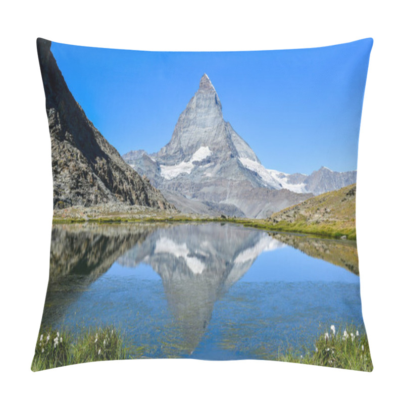 Personality  Serene Summer Landscape, The Famous Matterhorn Mountain In Zermatt, Switzerland, Gently Mirrors Its Grandeur In The Calm Waters Of Riffelsee. Breathtaking Alpine View. Beautiful Landscape. Pillow Covers