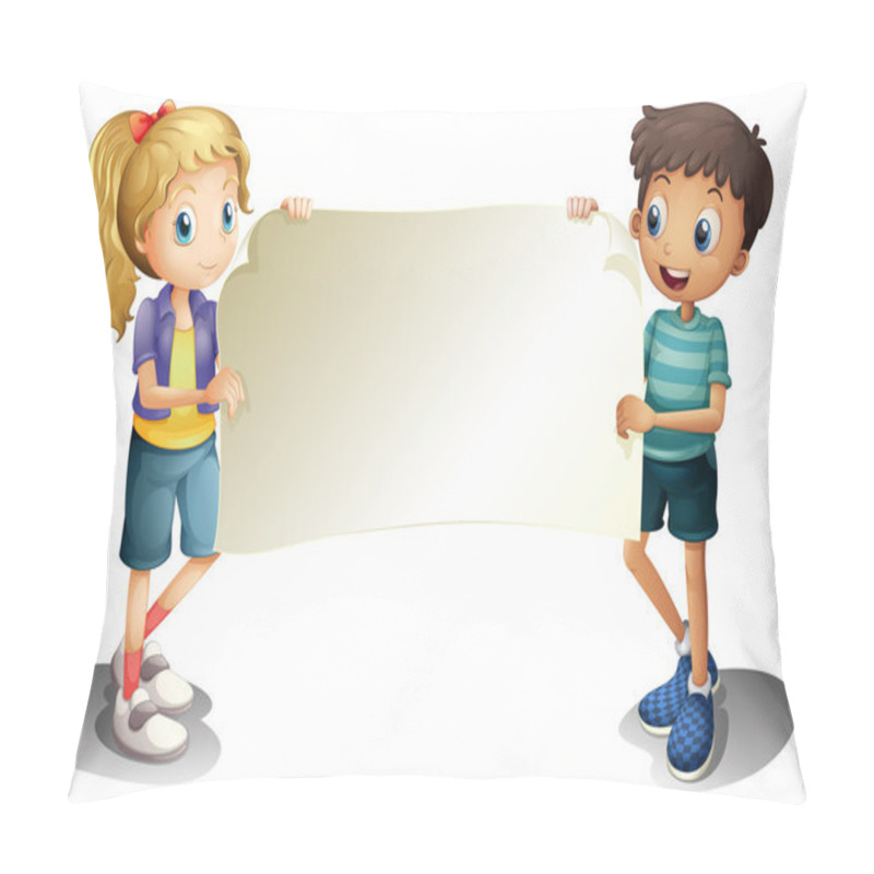 Personality  A Girl And A Boy Holding An Empty Banner Pillow Covers